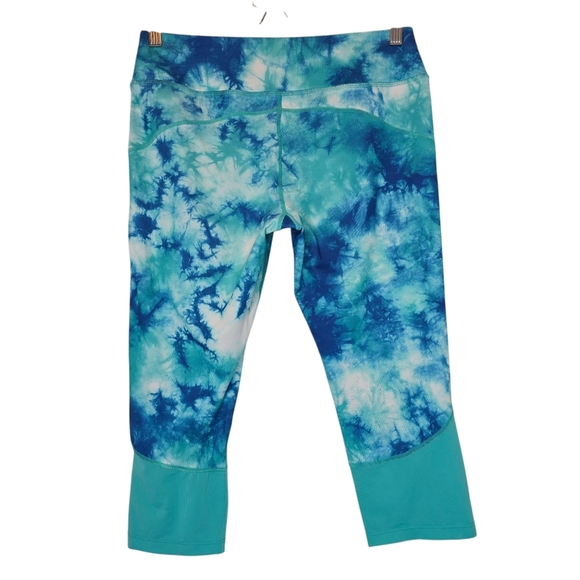 SPYDER Capri Leggings Blue Tie Dye Mesh Panel Crop Activewear Pants Women Medium - Picture 1 of 7